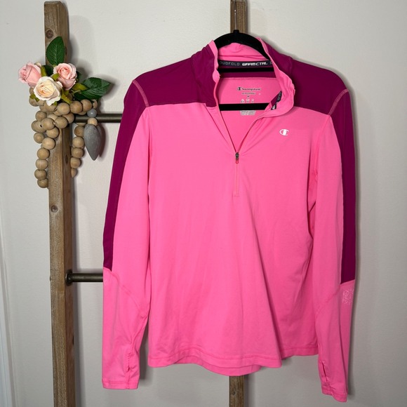 Champion Tops - Champion Performax Pink Half Zip Long Sleeve Athletic Pullover Top Medium
